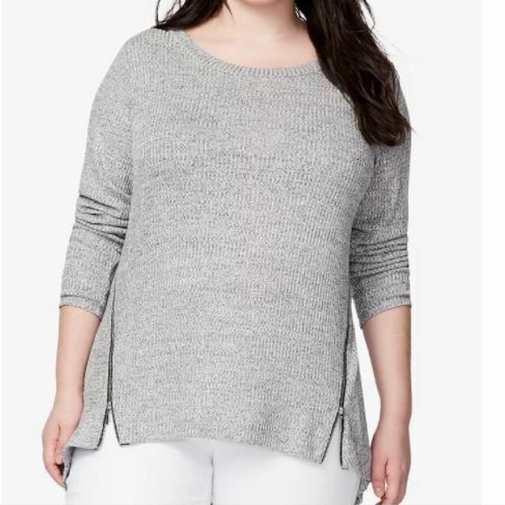 Rachel Roy Long Sleeve Zip Hem Textured High Low Pullover Sweater Top Gray 3X - Picture 13 of 13